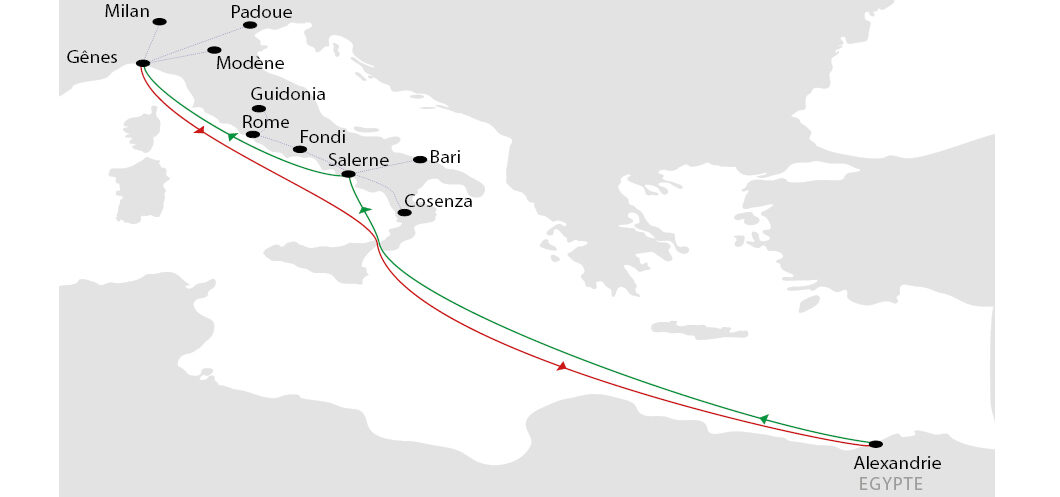 Ligne Italie Egypte Express short map for page